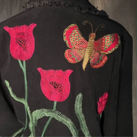 Elyse Hart LTD Embroidered Floral Butterfly Jacket Size M - Picture 4 of 5